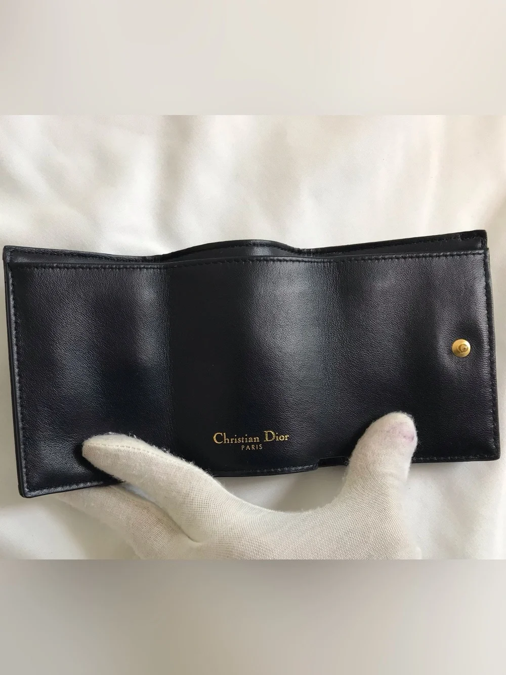 Christian Dior Oblique Trifold Compact Wallet Authentic Navy Blue